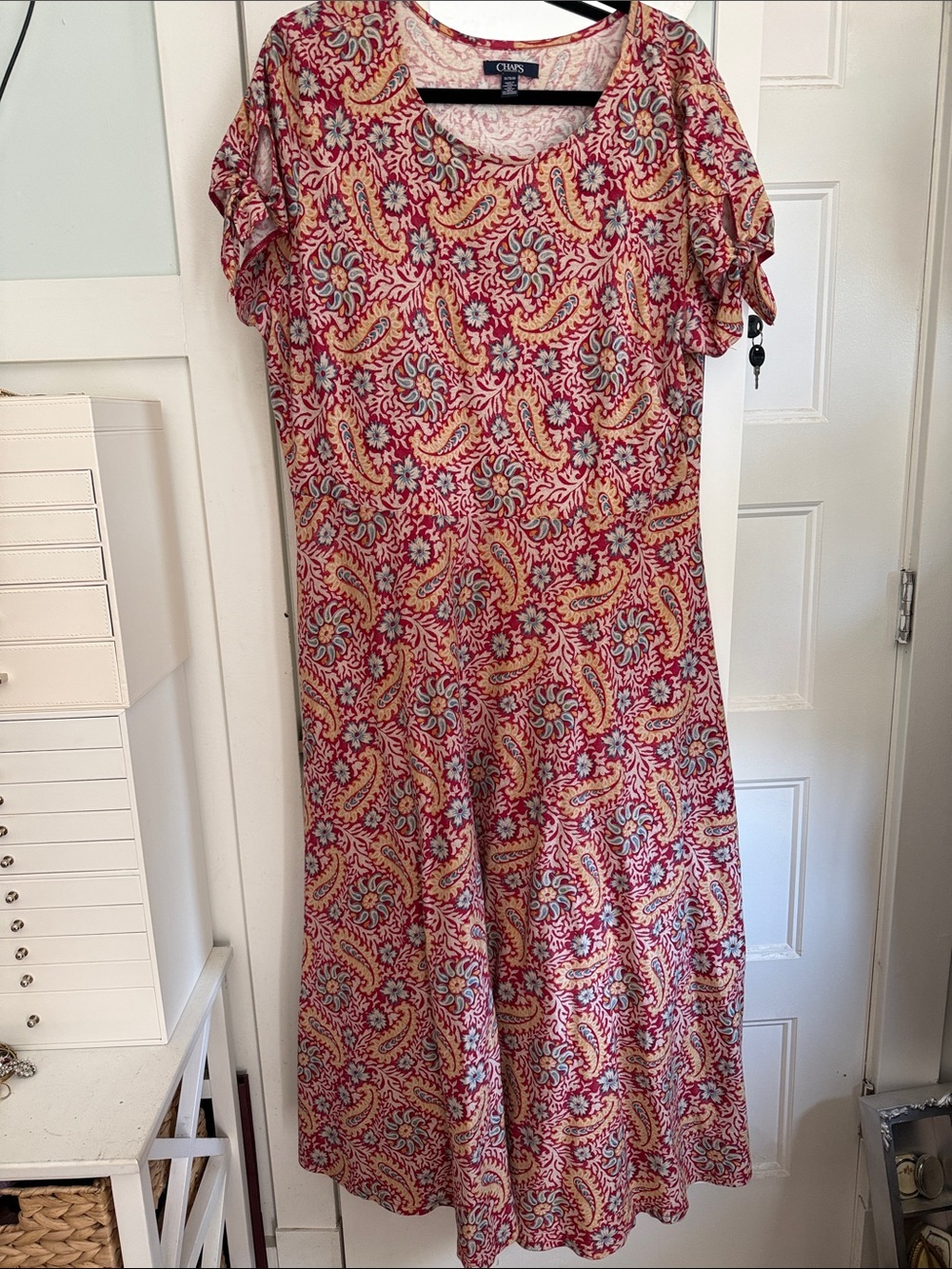 Chaps Pink Paisley Maxi Dress with Blue and Yellow Details